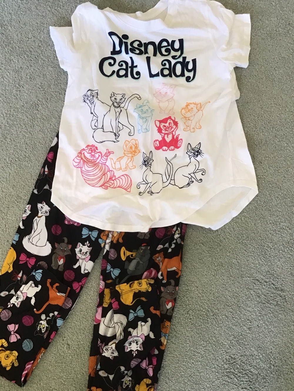 Disney White Cat Lady Graphic Tee with Black Cat-Print Pants - Picture 2 of 4